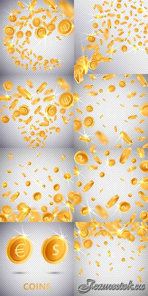  3d gold-coins, dollar and euro - Vector clipart