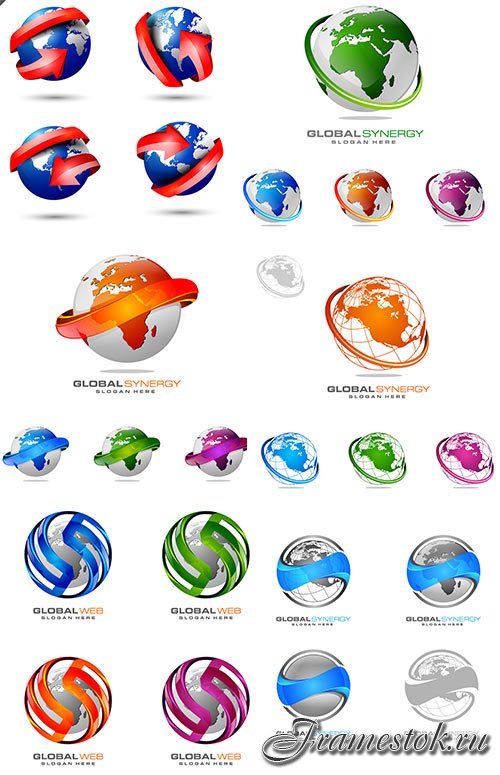 3D globe and world map set - Vector Graphics 