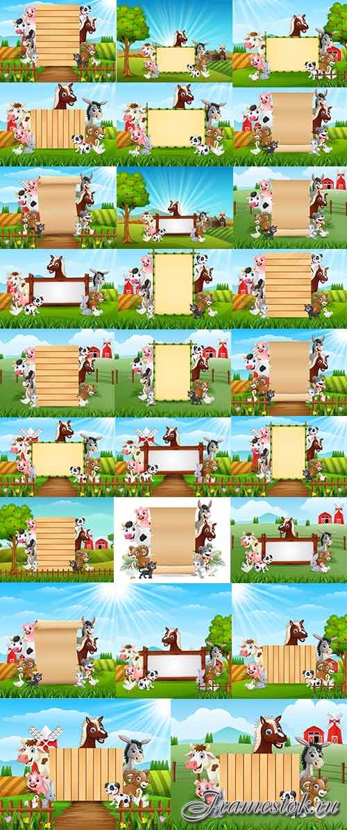        -   / Farm animals with frames - Vector Graphics