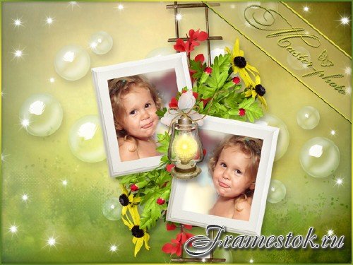 Рамка для photoshop детская - Две фотографии с мыльными пузырями