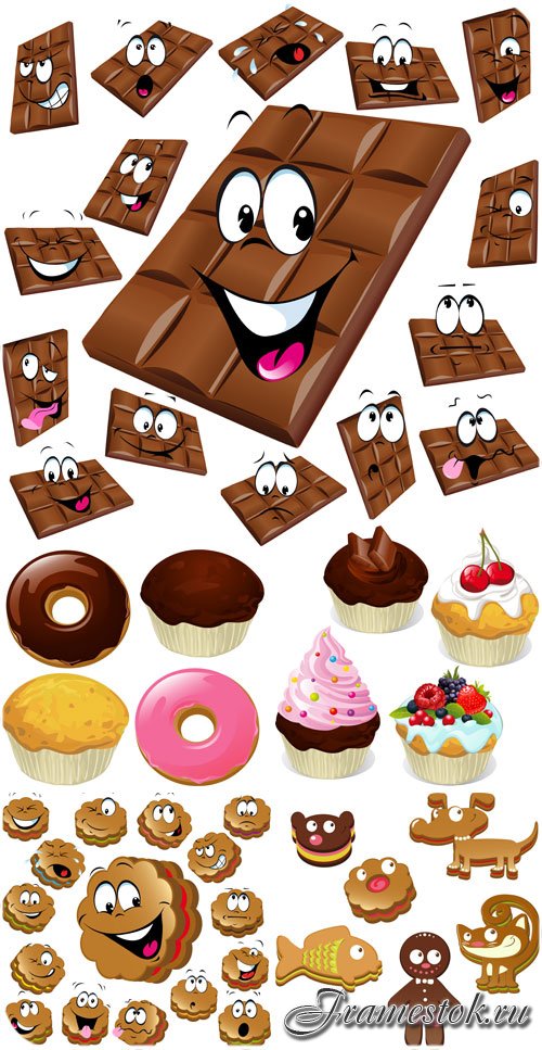 Шоколад, печенье и кексы в векторе