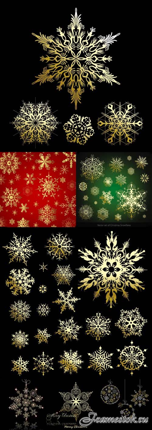 Winter gold snowflakes vector