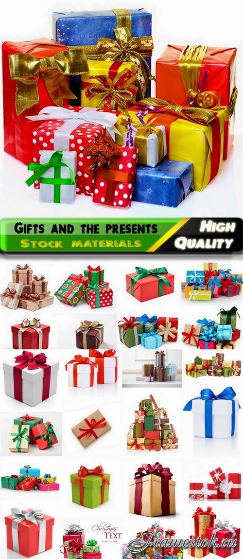 Gifts and the presents with colorful ribbons isolated on white - 25 HQ Jpg