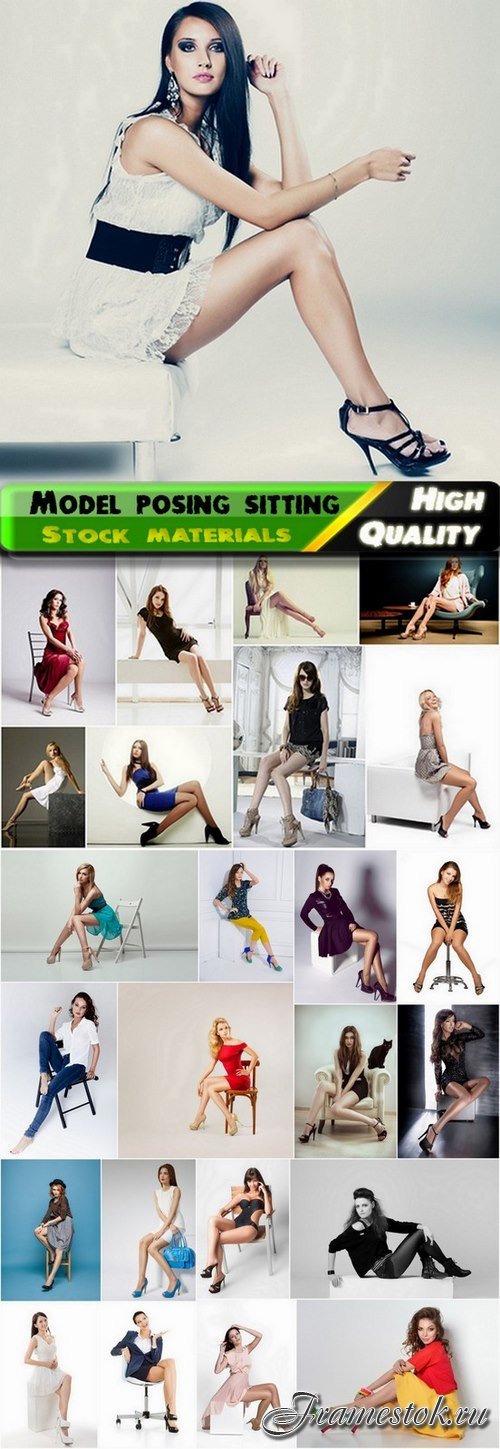 Fashionable female model posing sitting - 25 HQ Jpg