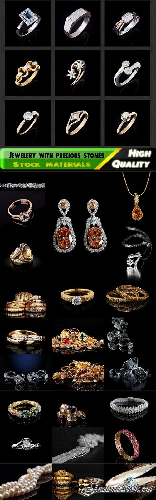 Jewelery with precious stones isolated on black - 25 HQ Jpg