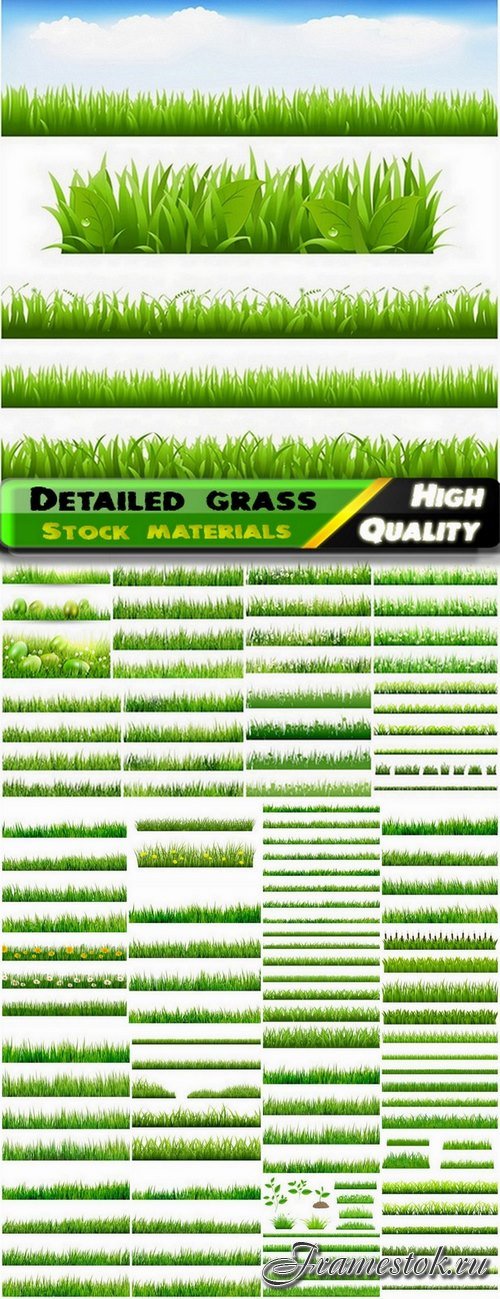 Big set of detailed grass in vector from stock - 25 Eps