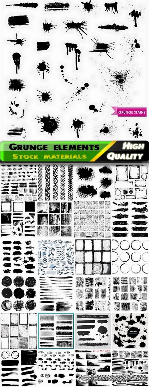 Grunge brushes strokes circles frames - 25 Eps