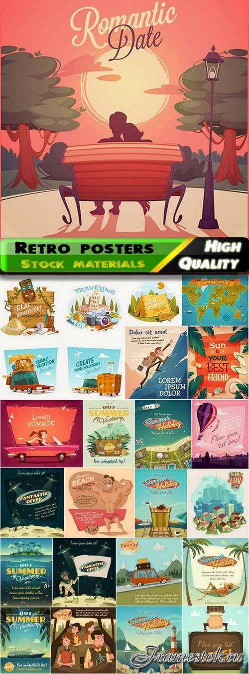 Different posters in retro style in vector from stock - 25 Eps