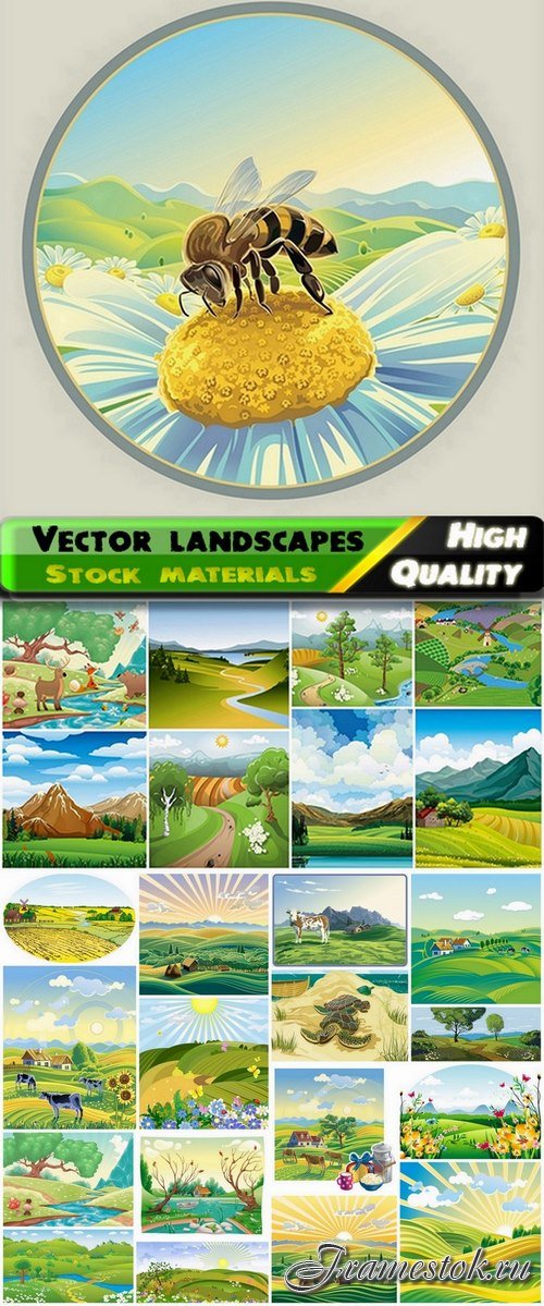 Landscapes with agricultural land animals and fields - 25 Eps
