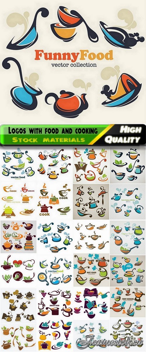 Logos with food and cooking in vector from stock - 25 Eps