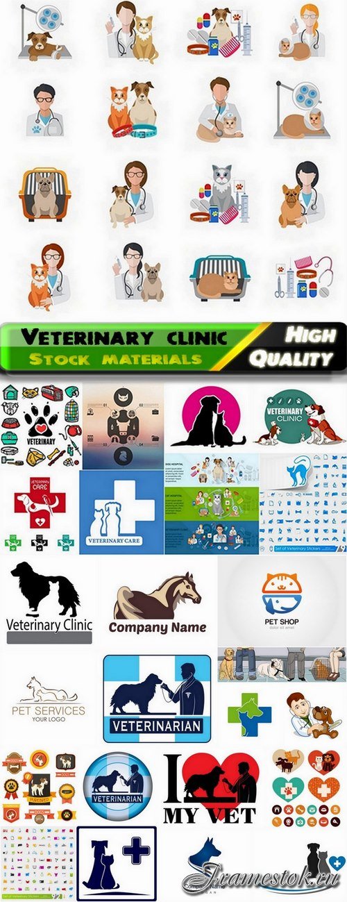 Emblems logos with pets and animals for for veterinary clinic - 25 Eps