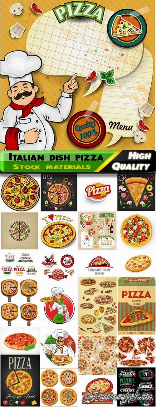 Illustrations of national Italian dish pizza - 25 Eps