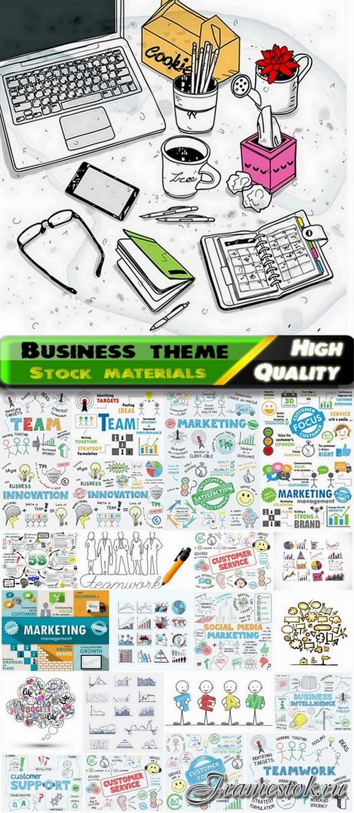 Vectors with business theme in sketch style - 25 Eps