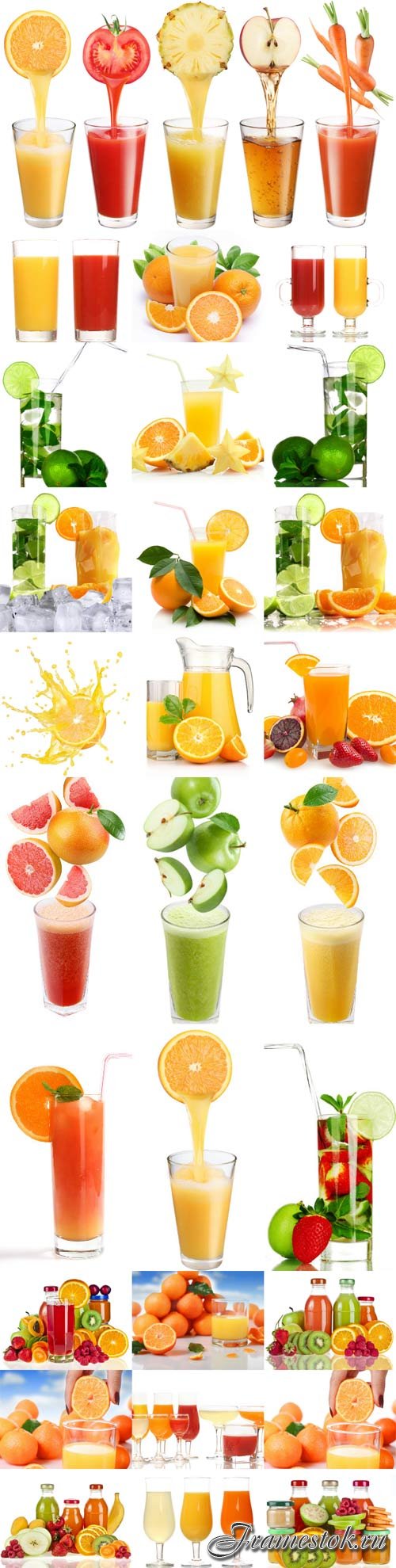 Freshly squeezed fruit juices stock photos