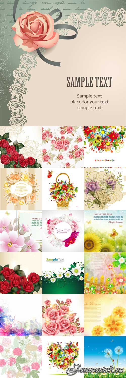 Romantic vector background with flowers-5