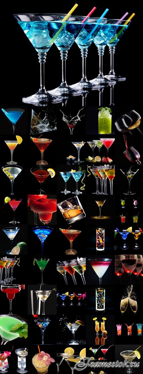 Various drinks on a black background Raster Graphics