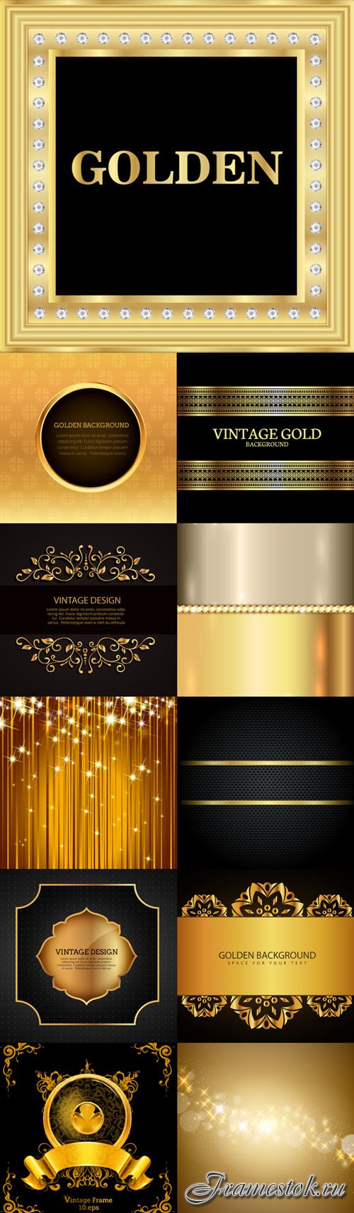 Gold stylish backgrounds vector graphics set 2