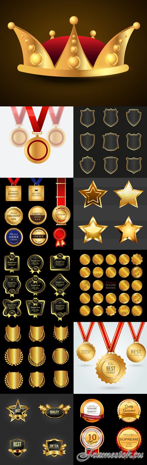 Vector gold medals and labels