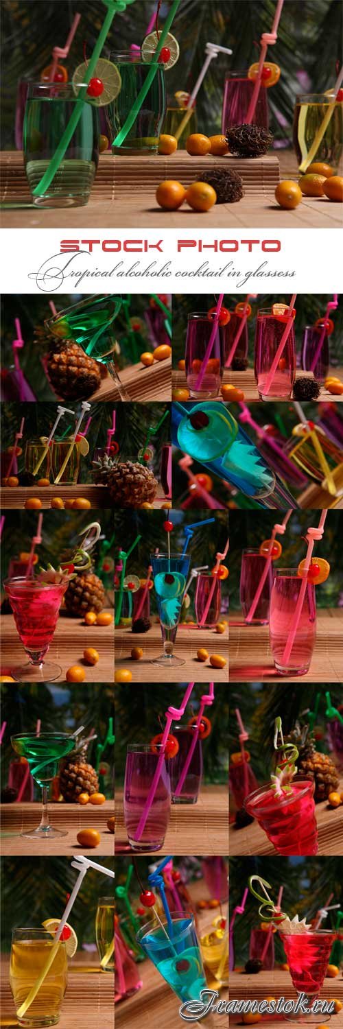 Tropical alcoholic cocktail in glasses