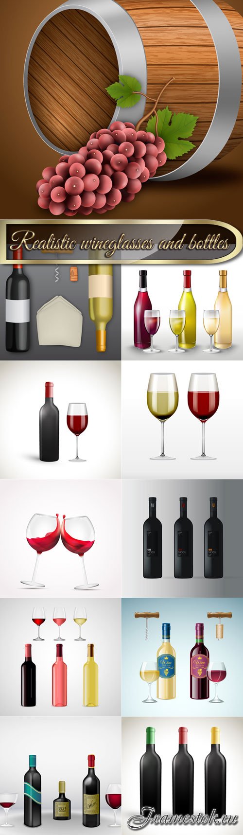 Realistic wineglasses and bottles