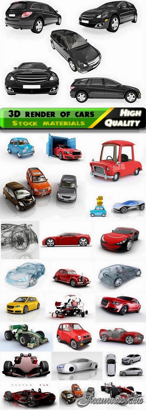 3D render of race cars and automobiles - 25 HQ Jpg