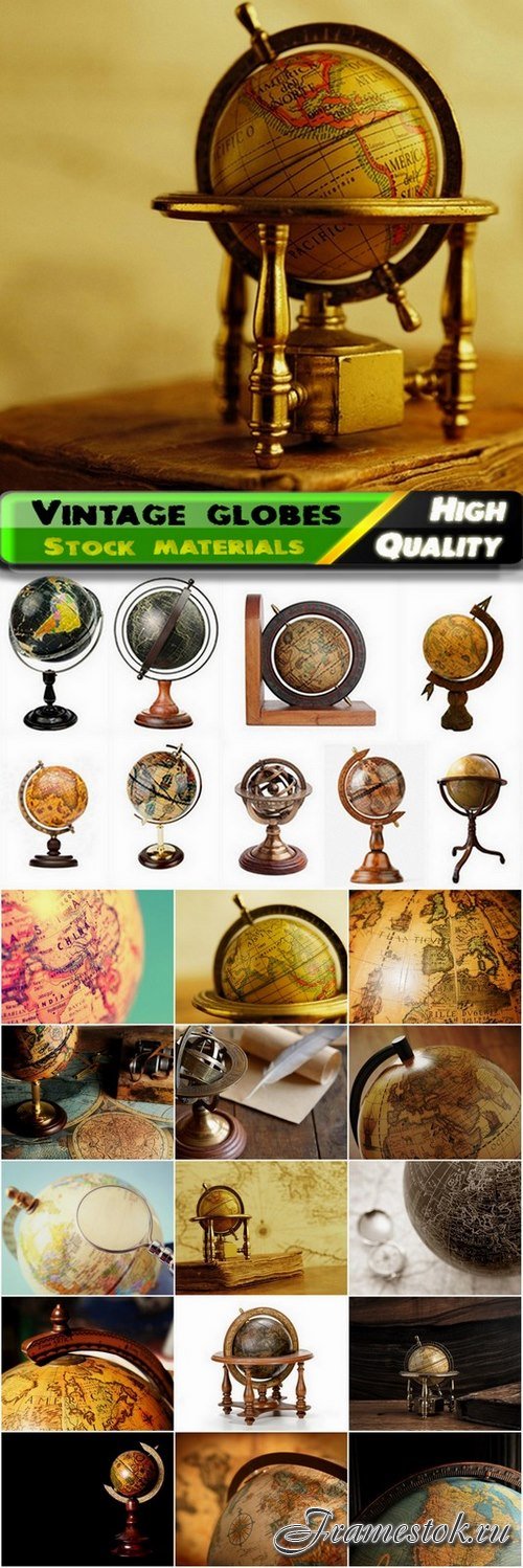 Old and vintage globes with world map - 25 HQ Jpg