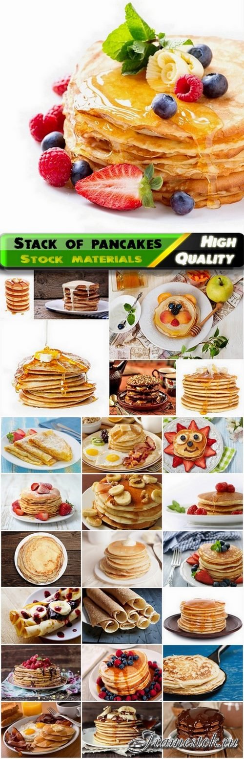 Stack of delicious pancakes with syrup and fresh fruit - 25 HQ Jpg