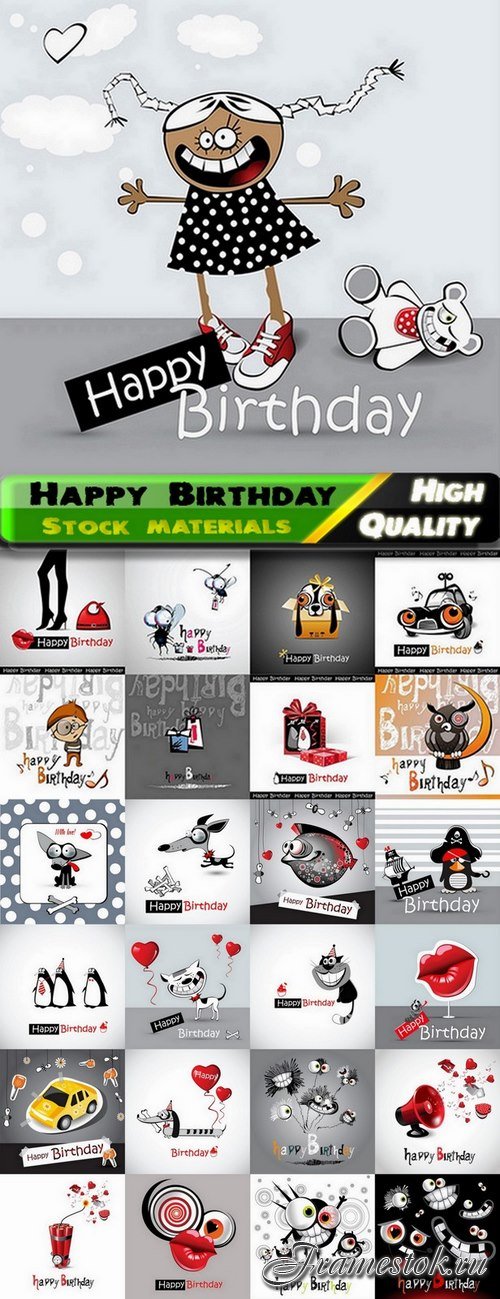 Happy Birthday ecards with funny characters and sceneries - 25 Eps