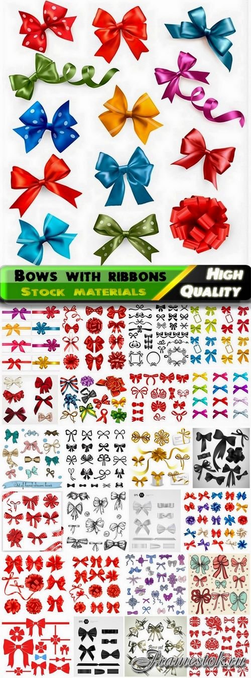 Set of different bows with ribbons for decoration ecards - 25 Eps