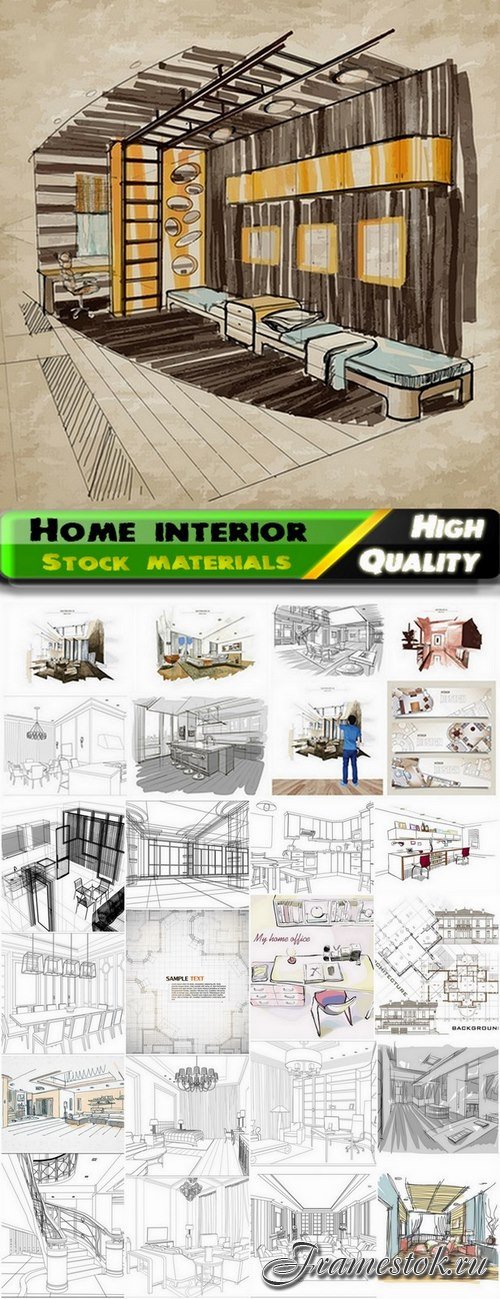 Hand drawings and sketches of home interior - 25 Eps