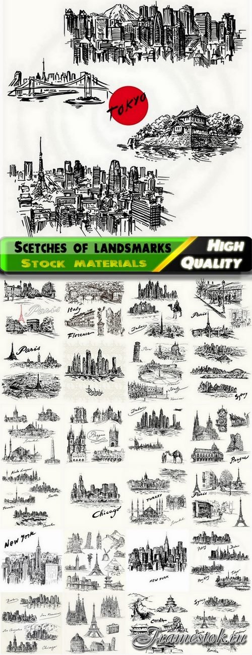 Scetches of landsmark and skylines of cities of the world - 25 Eps