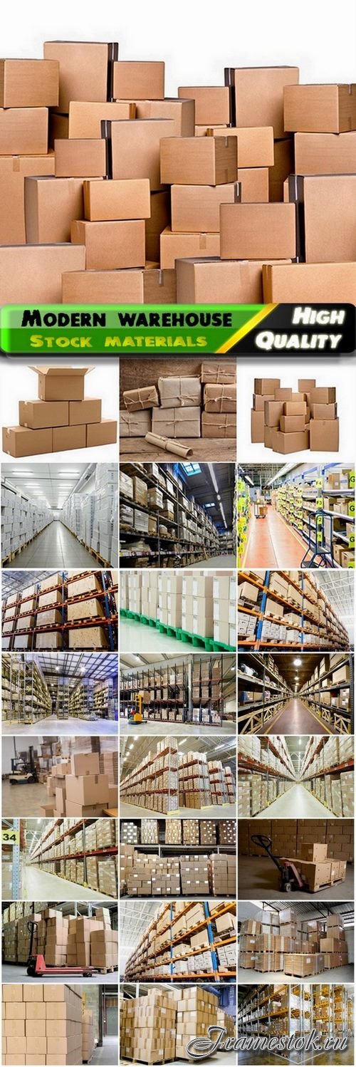 Rows of shelves with boxes in modern warehouse - 25 HQ Jpg