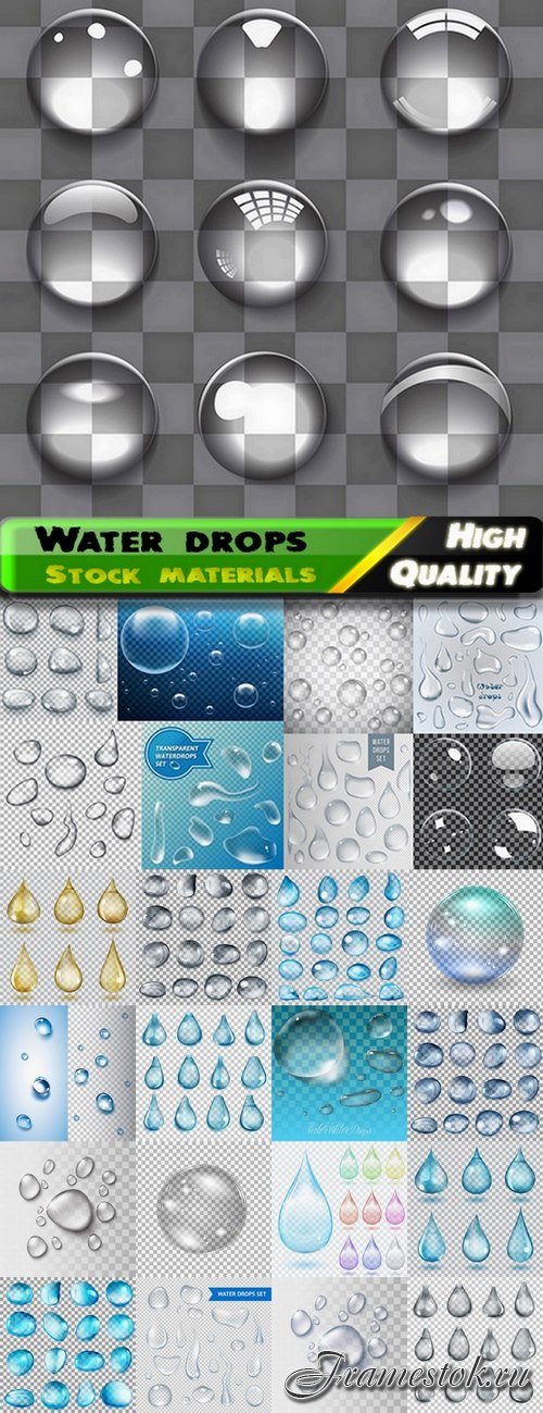 Transparent realistic water drops of different forms - 25 Eps