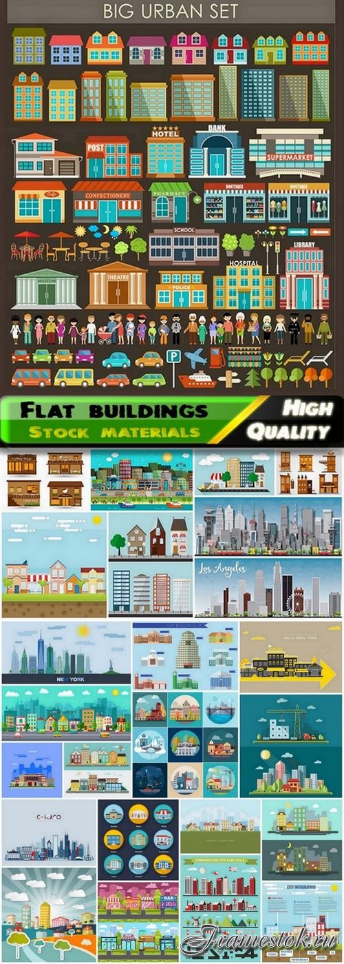 Set of flat buildings and scenary - 25 Eps