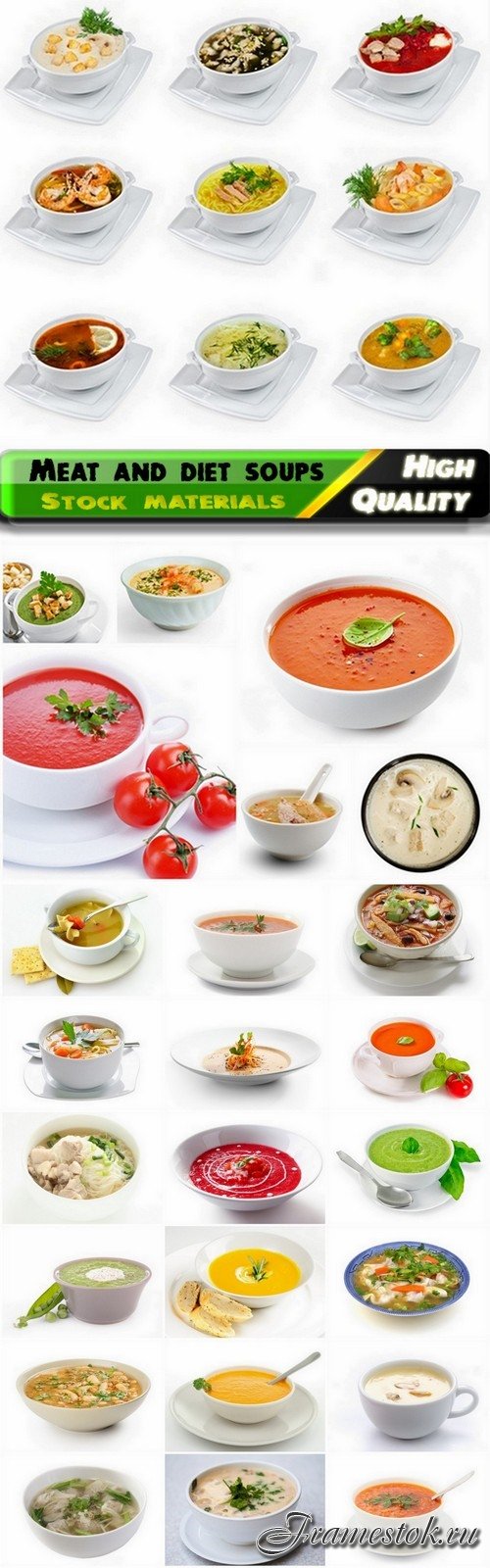 Meat and diet soups on white - 25 HQ Jpg