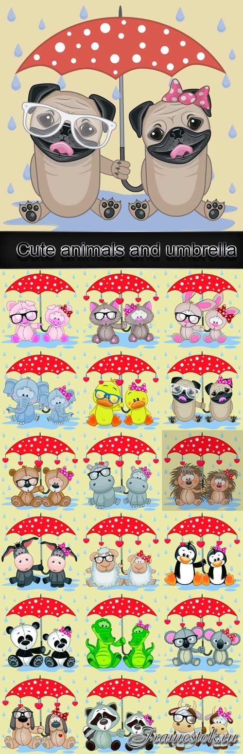 Cute animals and umbrella cartoon vector