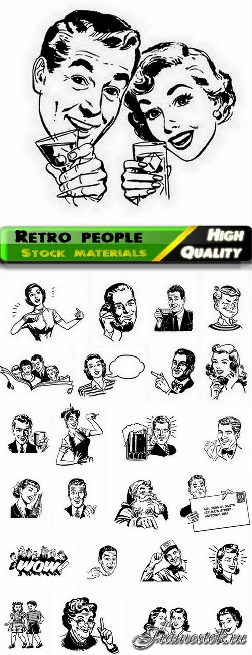 Pop art retro comic people illustrations 4 - 25 Eps