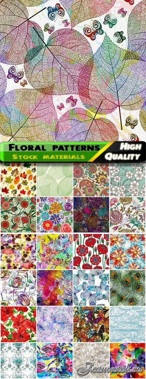 Seamless patterns with flowers and leaves - 25 Eps