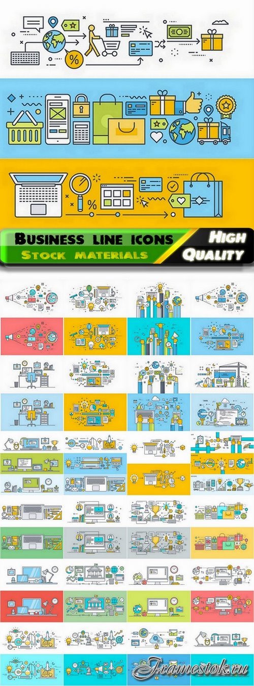Line icons with business theme - 25 Eps