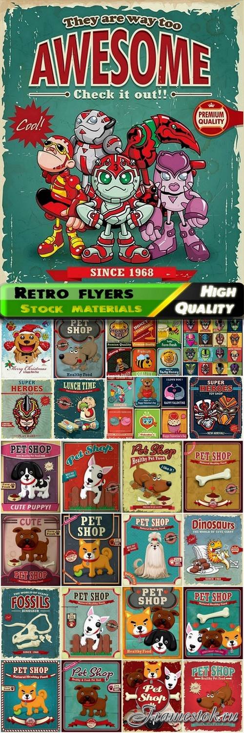 Retro flyers and posters with robots and dogs - 25 Eps