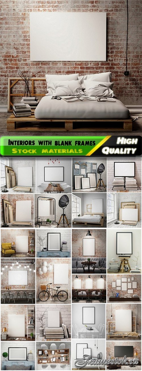 3D mock up interiors with blank frames for adverising - 25 HQ Jpg