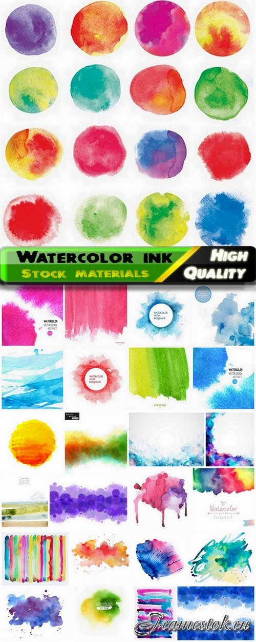 Watercolor colorful realistic ink blotchs backgrounds - 25 Eps
