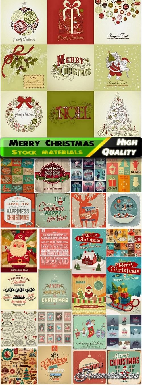 Retro posters for Merry Christmas and New Year - 25 Eps