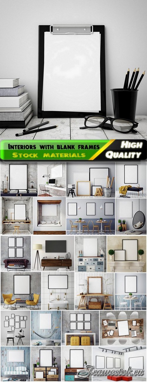 3D mock up interiors with blank frames for adverising 2 - 25 HQ Jpg