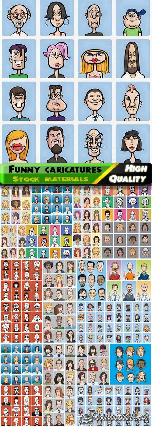 Cartoon man and woman faces and caricatures - 25 Eps