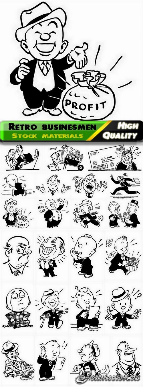 Retro busines people illustrations and caricatures - 25 Eps