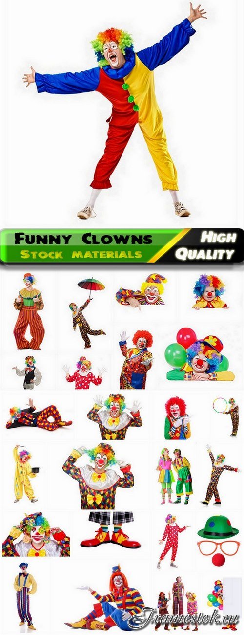 Colorful funny Clowns isolated on white - 25 HQ Jpg