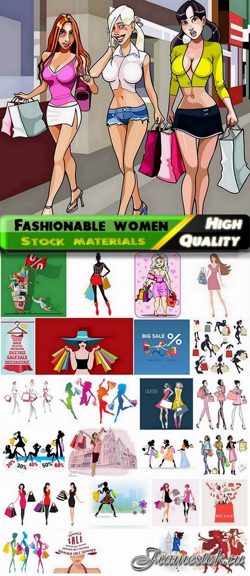 Fashionable women and grirls with shopping bags - 25 Eps