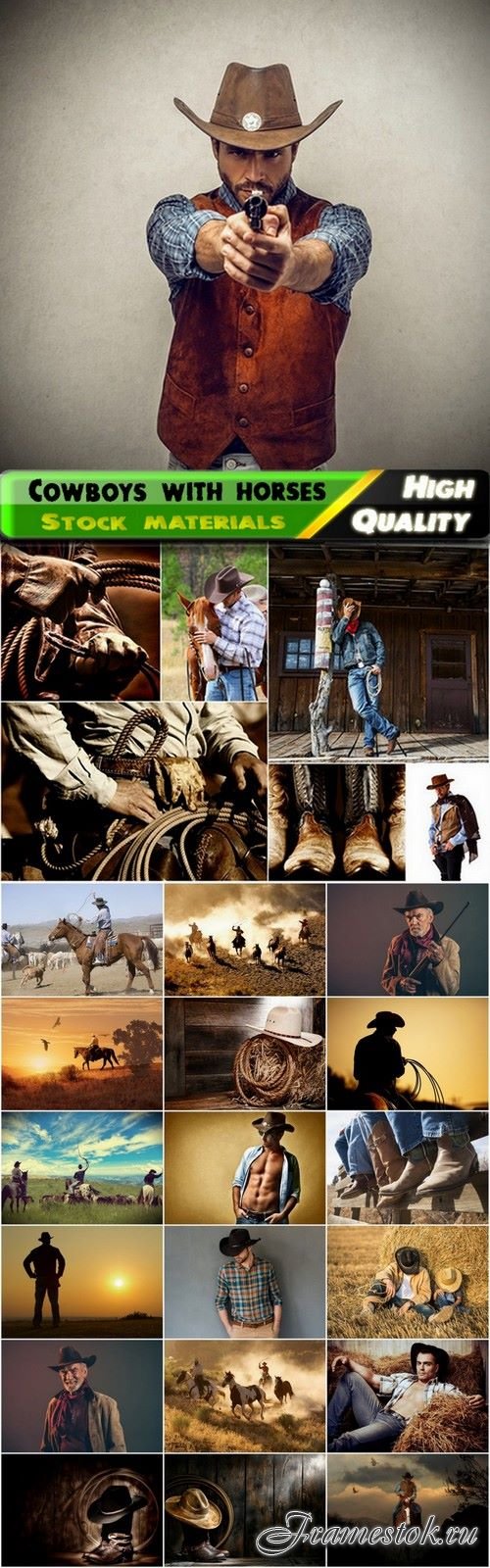 Cowboys  from wild west with horses - 25 HQ Jpg