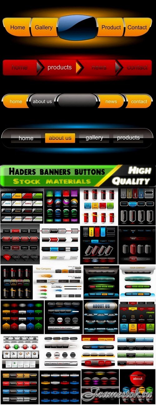 Haders banners buttons for website design - 25 Svg